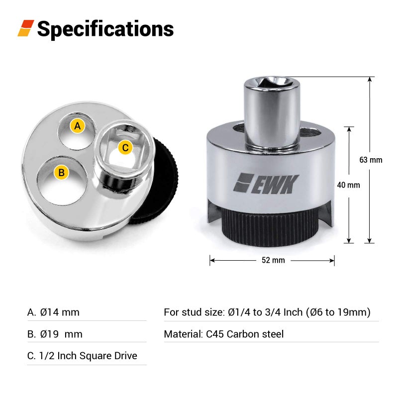 EWK Stud Extractor for 1/4 to 3/4 Inch Broken Stud and Stripped Bolt on Engine Block Exhaust Manifold, Bolt Extractor Nut Splitter With Knurled Roller and Cam Lock, Grip Damaged Screws - Image 2